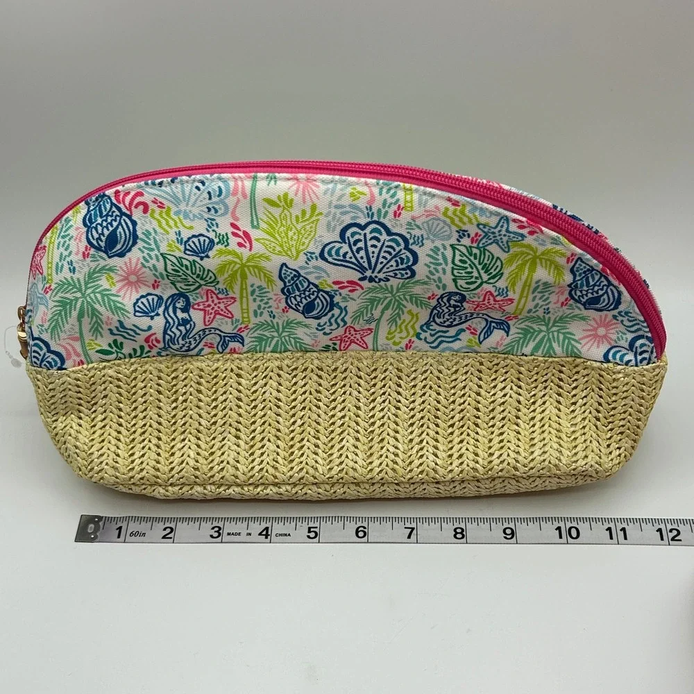 Colorful Tropical Mermaid Shell Cosmetic Bag‎ Woven Bottom Zip Pouch Travel NWOT